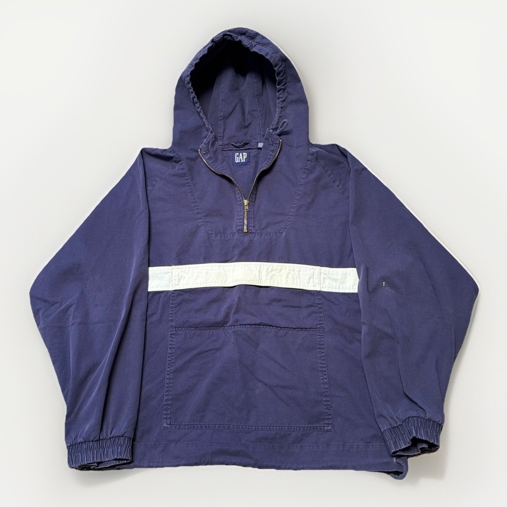Vintage Gap Jacket Mens L/XL Navy Anorak 1/4 Zip Center Pocket Pullover 90s